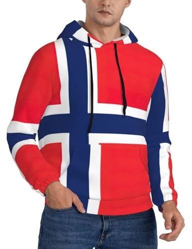 GFXEDSAH Felpa essenziale da uomo con stampa bandiera norvegese, pullover con tasca a marsupio, per primavera, autunno e inverno, Nero , XXL
