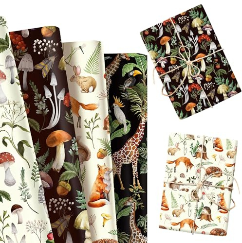 BACH AND BOUJEE 12 hojas de papel de regalo con diseño de bosque y setas naturaleza para cumpleaños fiestas de bebé accesorios para fiestas y regalos temáticos de hongos