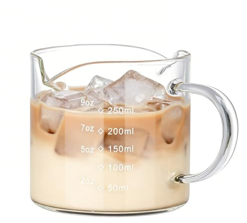 BCnmviku 8.5oz Espresso Glas,Dual V-Förmigem Espresso Messbecher,Messbecher Glas mit Henkel für Milch,Kaffee,Tee