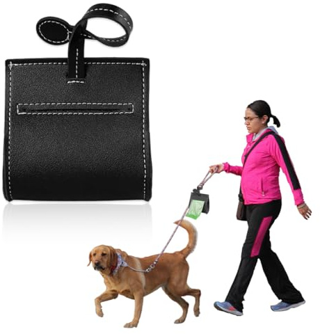 YUVKIN 1 Pezzo Dispenser per Sacchetti Igienici per Cani in Pelle, Accessorio per Passeggiate con il Cane (Nero)