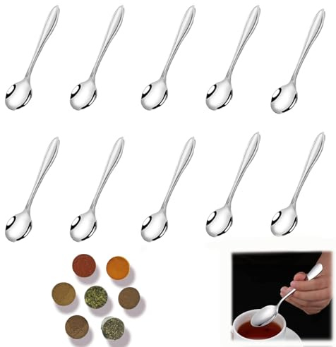 10 Pcs Mini Scoops, 7.5cm Stainless Steel Small Spoons for Spice Jars, Protein Powder, Salt, Spices | Durable Tiny Tea Spoons | Kitchen Accessories & Gift
