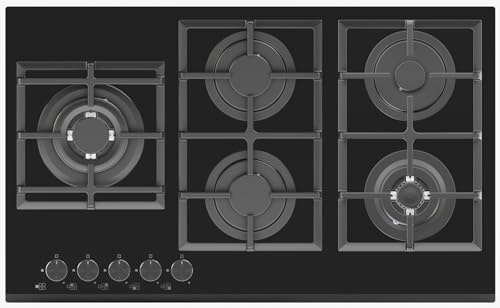 Avelis 90cm Gas on Glass Built-In Hob – 5 Burner with Dual Wok Power