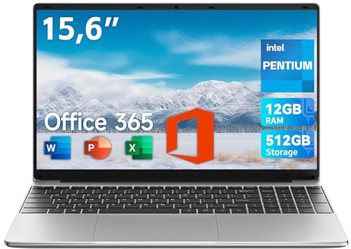 jumper 2025 Laptop 15,6 Zoll FHD Display, 12 GB RAM 512 GB ROM, Office 365, Prozessor 6500Y Notebook(bis zu 2,4 GHz), Akku 38 Wh, 2 Stereo-Lautsprecher, USB 3.0, Type-C, Digitale Tastatur