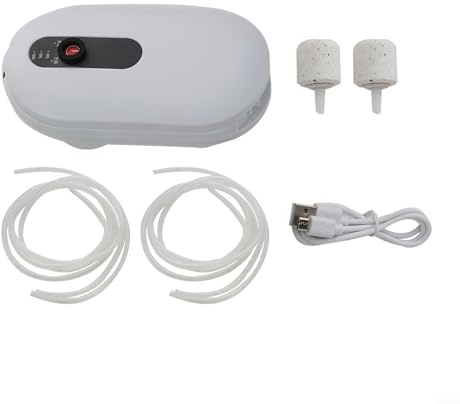 CashMuch Pompe aérateur d'appât rechargeable conçue pour l'oxygénation des aquariums de pêche simple/double tube portable et efficace