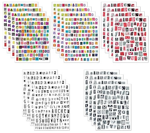 Auroriel 2220 Pezzi Adesivi Lettere Vintage Album Scrapbooking 20 Fogli Numeri E Alfabeto Etichette in Stile Piccolo Ricatto per Accessori Scrapbooking Diario Laptop