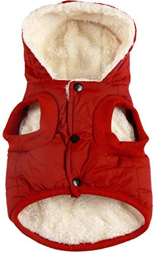 Vecomfy Fleece Lining Extra Warm Dog Hoodie in Winter,Small Dog Jacket Puppy Coats with Hooded,Red S