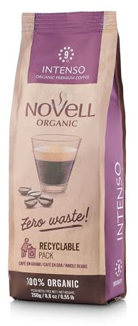 NOVELL - Caffè in Grani Naturale Intenso Residuo 0 250g | Caffè Ecologico in Grani Dolce e Intenso | Pacchetto Unico | Uso Pratico con Impegno Ambientale |