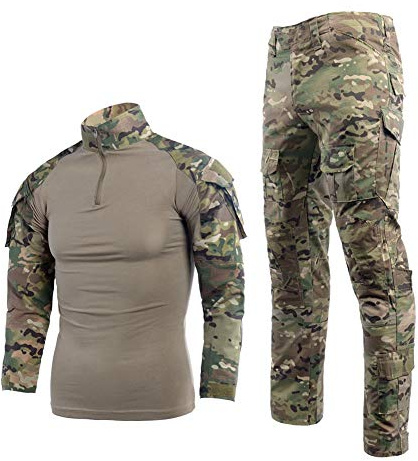 YUSHOW Tenue Airsoft Chemise de Paintball Pantalon Militaire Manches Longues 1/4 Zip Camouflage Uniform Chasse Escalade BDU-CP-M
