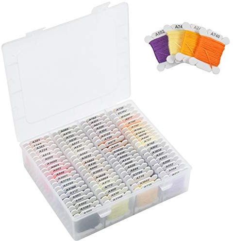 Stickgarn mit 80 Stk Stickfaden Karten, Stickerei Garn Kreuzstich Faden, Baumwolle Embroidery Floss für Freundschaftsbänder Armband, mit Aufbewahrungsbox & Stickgarn Karten