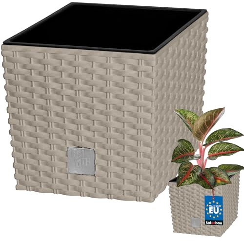 KOTARBAU® blomkruka 200 mm, ytterkruka med innerkruka för växtodling, mocca | Växtkruka stor utanför, ytterkruka 6,8 l med innerkruka, för inomhus och utomhus, terrassdekoration, blomkrukor, mocka