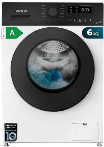 Cecotec Waschmaschine 6 kg Bolero DressCode 6150 Inverter A, klasse A, 1000 U/min, Inverter Plus Motor, Steam Max, 12 Programme, Trommelreinigung, Verzögerter Start, Kindersicherung, LED-Display