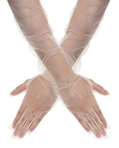 PENTA ANGEL Women Long Tulle Gloves Sheer Party Opera Bridal Wedding Lace Gloves for Adults Hallowmas Dance Costume(Champagne, 70cm)