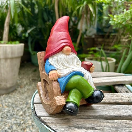 Drinking Coffee Faceless Garden Gnome Statue Decoration 7.1 Figurine Ornament for Indoor Outdoor Home Patio Yard Lawn