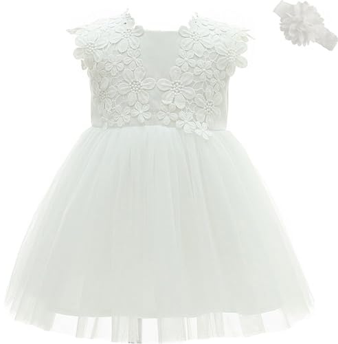 AHAHA Robe Bebe Fille Ceremonie Princesse Mariage Robe Bapteme Fille Bebe Blanc 12M