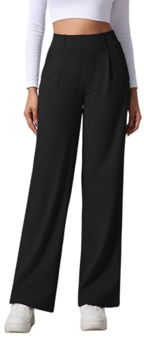 SotRong Trouser Style Yoga Pants for Women UK Wide Straight Leg Stretch Solid Plain Leisure Trousers High Elasticated Waist Pull On Casual Business Office Work Dressy Trousers with Pocket Black L