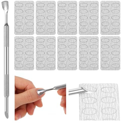 Nogeqi 1pc Nagelhautschieber Metall Mit 10pc Schleifpapier, Nagelschieber Edelstahl, Cuticle Remover, Pro Pusher Nagelhaut Schieber Nagelhautentferner Für Maniküre Pediküre (Silber)