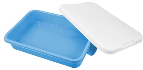 KONTONTY Plastic Sandbox with Lid for Boys and Girls Sensory Play Tray, Portable Blue Plastic Sand Tray Storage Box for Outdoor Sandpit Activities and Toy Organization