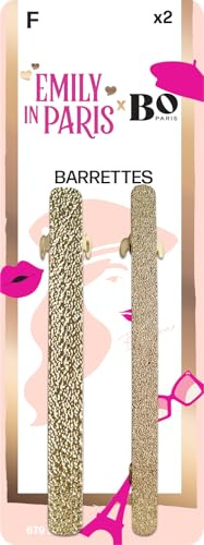 Emily in Paris x Bo Paris – Lot de 2 barrettes plates dorées – Accessoires cheveux chic – Finition brillante effet métal – Maintien discret et élégant