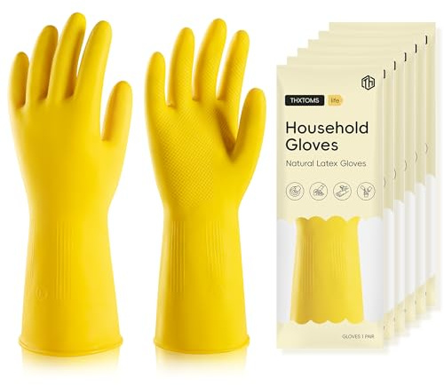 ThxToms 6 Pairs Large Cleaning Gloves, Reusable Natural Rubber Dish Gloves, Durable Waterproof Design for Kitchen, Bathroom & Dishwashing, Multipurpose & Comfortable To Use