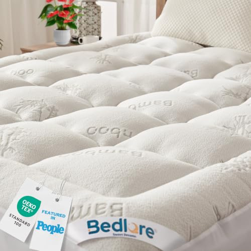 BEDLORE Topper 180x200cm, Fibra de Bambú Suave y Transpirable(Blanco)