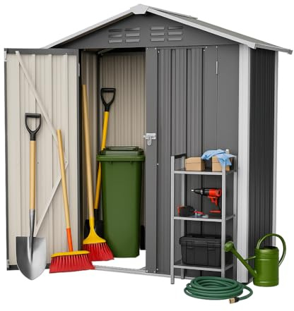 Geräteschuppen Metall Gartenhaus 5×3 Fuß – Wasserdicht, Rostfrei & UV-beständig, inkl. Zubehör & Schloss (Grau, 5x3 Fuß)