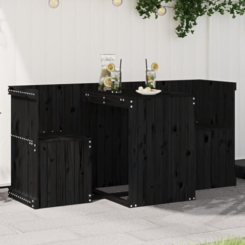 Teenpull Balkongmöbelset, 2-sits, svart, massivt trä, tall, utomhus matgrupp med bord för trädgård, terrass, veranda, små rum, 110 kg lastkapacitet