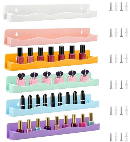 Sulxyi Organizador de esmalte de uñas, estante de almacenamiento acrílico montado en la pared, estante de esmalte de uñas montado en la pared, para dormitorios, guardería, apartamentos, peluquerías