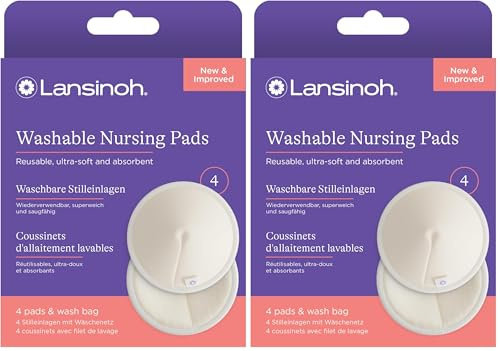 Lansinoh Reusable Breast Pads - Including Laundry Net – Ultra Absorbent – Super Soft Inner Made of Organic Bamboo – Reusable & Environmentally Friendly - 8 Pack