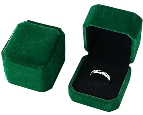 ROVENLIFEGO Velvet Ring Box Engagement Ring Box Wedding Ring Box Jewellery Gift Box for Rings Earrings Proposal Wedding Travel Women Men (Green)