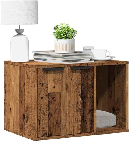 Mokuyary Meuble de Bac à Litière pour Chat Vieux Bois Salon A | bois ingénierie Maison de Toilettes pour Chats, Table Basse pour Chambre, Balcon