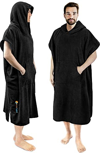 SUN CUBE Surf Poncho Changing Robe with Hood, Thick Quick Dry Microfiber Wetsuit Changing Towel for Surfing Beach Swim Outdoor Sports Men, Absorbent Wearable Towel Cover Up with Pocket, Black