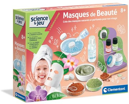 Clementoni | Science & Jeu Masques De Beauté pour Enfant 8 Ans+ | Crée Tes Propres Soins Naturels | Argile Verte & Rose | Arôme Barbe À Papa | Activité Spa DIY | Coffret Cosmétique Éducatif