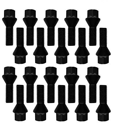 20 schwarze Tracer Radschrauben Radbolzen Kegelbund M14x1,25 28mm kompatibel mit BMW