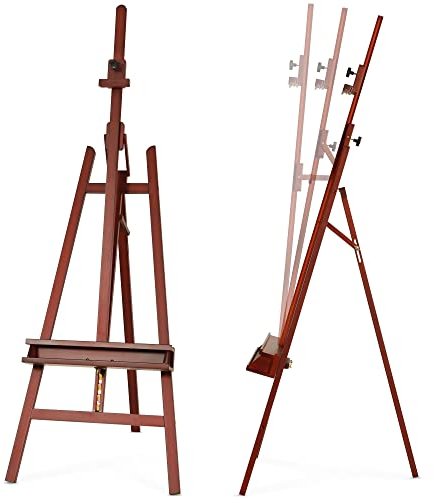 VISWIN Kippbare A-Rahmen Staffelei Holz Groß, Verstellbare Atelierstaffelei aus Buchenholz 165-226cm mit Ablage, Malstaffelei Stabil für Erwachsene, Künstler, Maler, Hochzeit, Leinwand