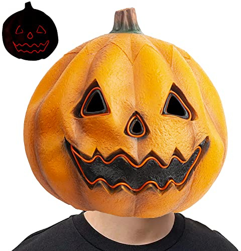 PartyHop Pumpkin Mask LED Light Latex Full Head Mask Fancy Dress Pumpkin Decoration for Halloween Costume Party
