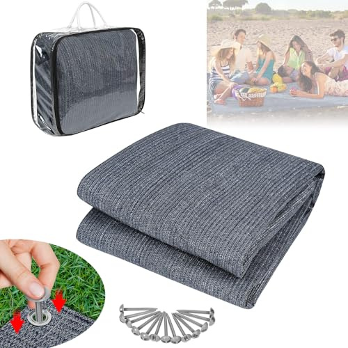 ACXIN Tappeto da campeggio per esterni, 5 m x 2,5 m, tappeto per tenda, camper, tenda da sole in polietilene ad alta densità, con passanti in alluminio, tappeto da esterno (grigio blu, 5 m x 2,5 m)
