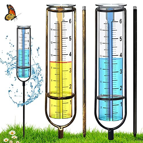 2 Stück Regenmesser Glas,Niederschlagsmesser mit Erdspieß,Regenmesser Metall,Wassermesser Niederschlagsmengenmesser,Outdoor Regenmesser,Abnehmbarer Regenmesser für Garten Rasen Terrasse Dekoration