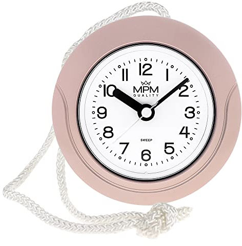 MPM Quality Design Badezimmer-Uhr aus Kunstoff, Quarz-Uhrwerk Sweep, 3-5 ATM Wasserdicht, Rosa, Ø 135 mm, geeignet auch für Außenbereich und als Badezimmeruhr, Pooluhr, Küchenuhr