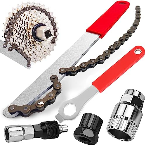 WTpin 5 Pieces Bicycle Cassette Removal Tool, Bicycle Chain Whip Sprocket Remover, Bicycle Chain Whip, Bike Cassette Removal Tool, Chain Whip Tool, Suitable for Bicycle Freewheels (With Key)