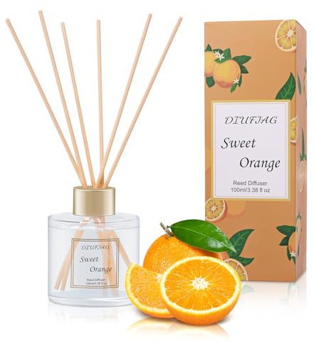 Profumatore per Ambienti 100ml - Arancia,Diffusore Profumo Ambiente con 6 Bastoncini di Fragranza,Diffusore di Fragranze per Bagno,Appartamento,Decorazione Della Casa