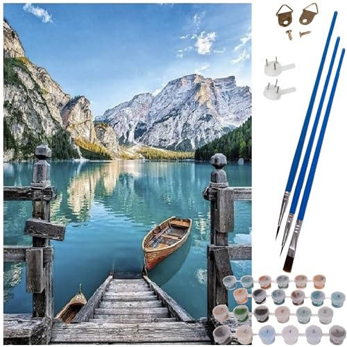 MAALEO Malen nach Zahlen DIY Leinwand 40 x 50 cm Pinsel Acrylfarbe 22785, Muster:Berge