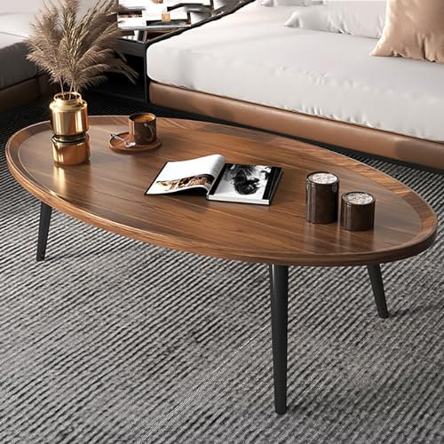 Couchtisch Oval, Couchtisch Modern, Minimalistischer Beistelltisch für das Wohnzimmer, 31,4 L x 21,6 B x 14,9 H, Walnussfarbe