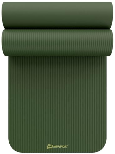 HOP-SPORT® Tapis de Fitness antidérapant 190 x 60 x 1 cm, Tapis Pilates Yoga et Gymnastique avec Sangle de Transport en Mousse NBR pour Entraînement à la Maison, Vert foncé