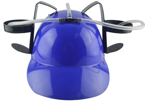 Wedhapy Funny Beer Hat Drinking Hat Fun Drink Hat Safe Plsatic Drinking Helmet with Can Holder and Straw, Funny Hat for Beer Soda Party Football Games Novelty Blue