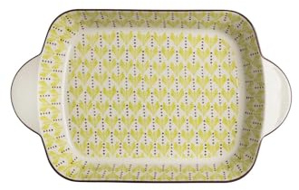 Tranquillo Auflaufform MIX'N'MATCH aus dickwandigem Steinzeug mit handgestempeltem Muster gelb, 45,5 x 28 x 6 cm