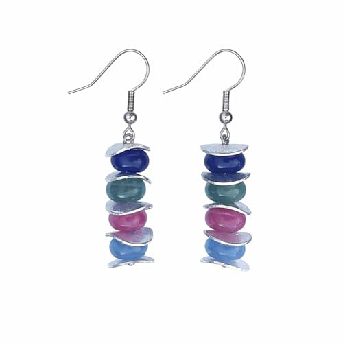ASTER ALHELÍ - Pendientes Largos Colgantes para Mujer con Piedras Naturales de Turmalina - Plata de Ley 925 - Diseño Artesanal Elegantes y Ligeros con Movimiento - Regalo Original Mujer (Plateado)