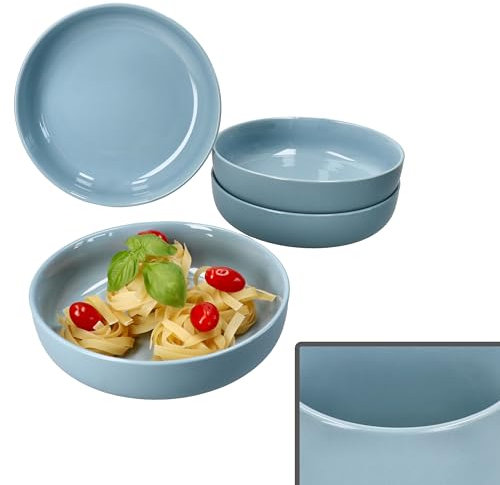 Ritzenhoff & Breker Jasper 4er Set Suppenteller Graublau I 610 ml, Ø 19,3cm I Steingutteller für 4 Personen I Tiefe Teller für Salat, Suppe, Pasta & Co. zum Frühstück, Mittag & Abendbrot