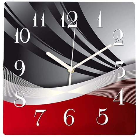 astylishome Orologio da giardino astratto quadrato montato a parete nero rosso silenzioso senza ticchettio arte pittura orologi per camera da letto soggiorno scuola decorazione domestica stile moderno