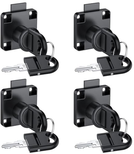 Tanice Schrankschlösser, 4 Stück, Möbelschloss, Zinklegierung, Nocken-Sicherheitsschloss, gleichschließend, Zylinderschloss für Schrank, Schublade, Schrank, Haushalt, Büro, Schwarz