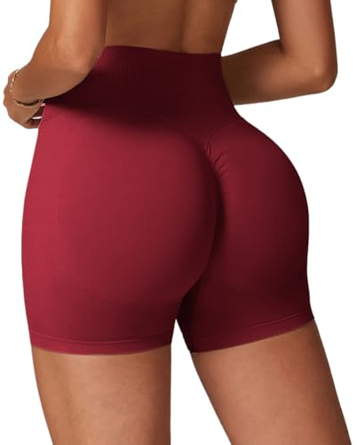 Qmttoae Seamless 4.5 Scrunch Butt Lifting Gym Shorts for Women Booty Workout Shorts Tummy Control Cycling Yoga (Burgundy,M)